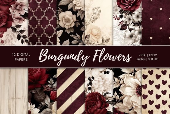 Download Burgundy Flowers Digital Backgrounds - Digital background Collection